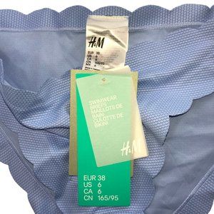 New NWT H&M Swimsuit Bikini Light Blue Scalloped Women's US 6 Bottoms 10 Top